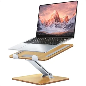 Wood + Aluminum Laptop Stand Adjustable Height Ergonomic Laptop Riser Holder Mount Portable Computer Notebook Stand for Desk Co