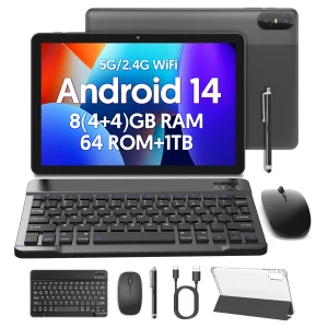 10-inch Android 14 tablet, octa-core processor, 8GB (4+4) RAM, 64GB ROM storage space, 1TB expandable memory, holiday gift